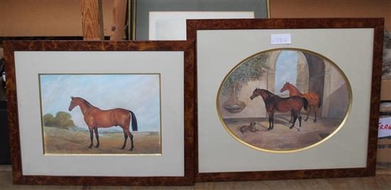 After Wolstenholme, overpainted equestrian print and 9 other related prints